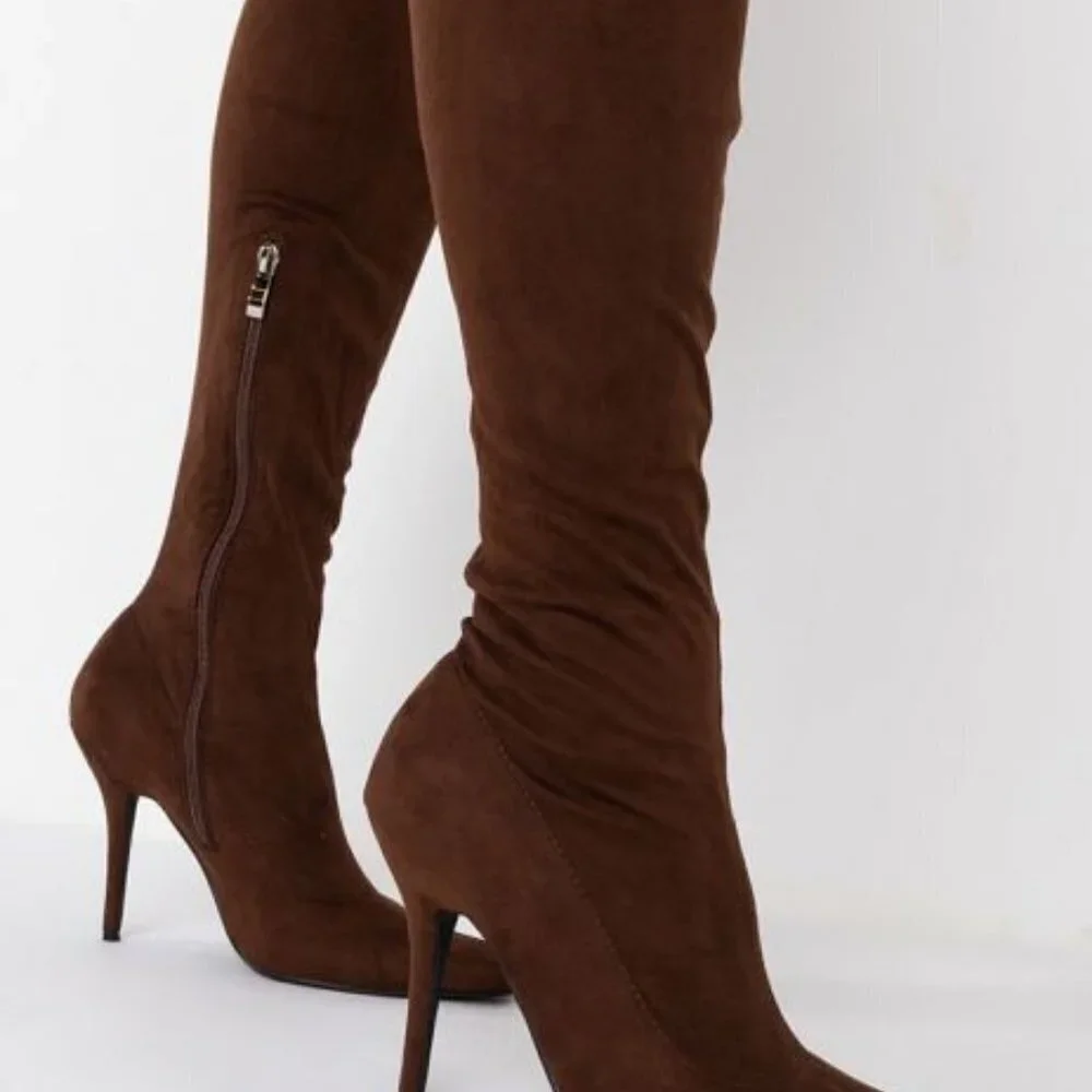 AZALEA WANG FRIDAY  UP ALL NIGHT STILETTO BOOT IN BROWN ( BRAND NEW !!! )